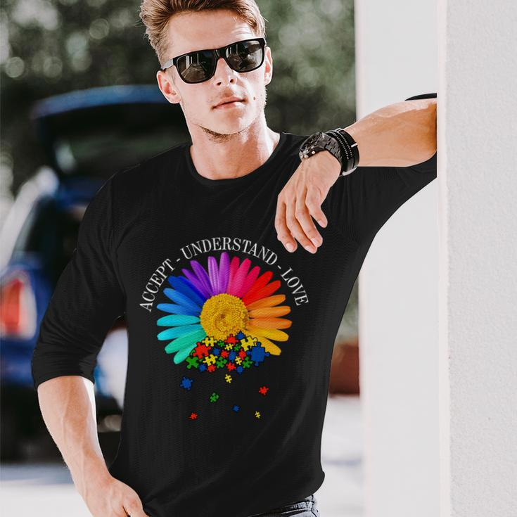 Accept Understand Love Autism Sunflower Tshirt Long Sleeve T-Shirt Gifts for Him