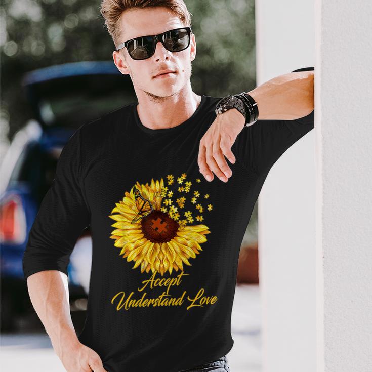 Accept Understand Love Sunflower Autism Tshirt Long Sleeve T-Shirt Gifts for Him