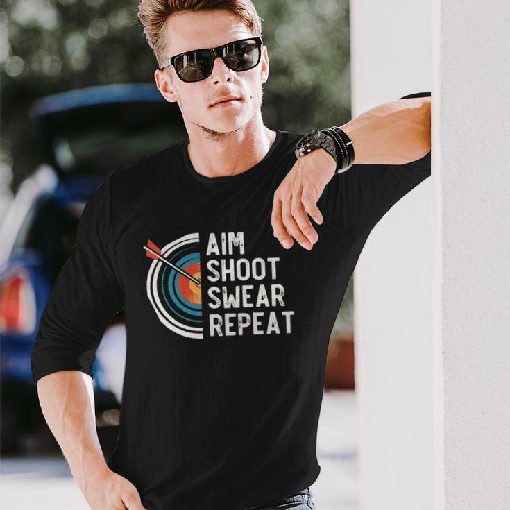 Aim Shoot Swear Repeat &8211 Archery Long Sleeve T-Shirt Gifts for Him