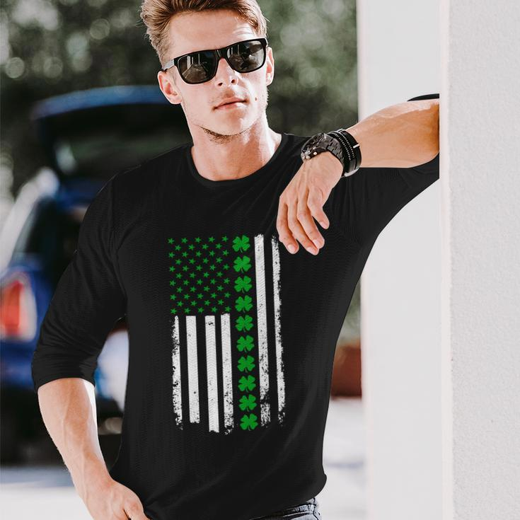 American Irish Clover Flag St Patricks Day Tshirt Long Sleeve T-Shirt Gifts for Him