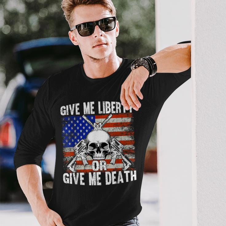 Ar-15 Give Me Liberty Or Give Me Death Skull Ar15 Rifle Long Sleeve T-Shirt Gifts for Him