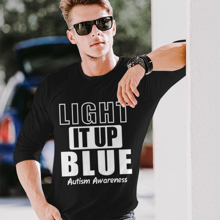 Autism Awareness Light It Up Blue Text Logo Long Sleeve T-Shirt Gifts for Him