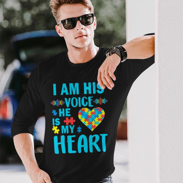 Autism I Am His Voice He Is My Heart Tshirt Long Sleeve T-Shirt Gifts for Him