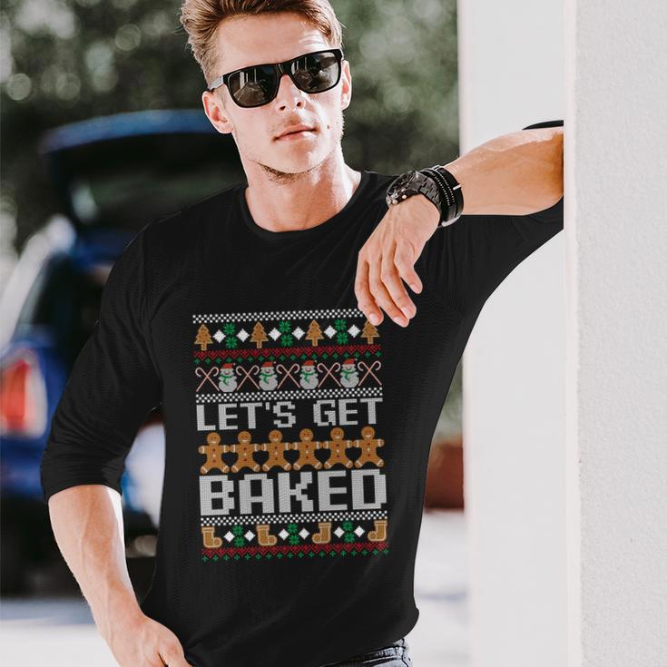 Lets Get Baked Ugly Christmas Holiday Cookie Long Sleeve T-Shirt Gifts for Him