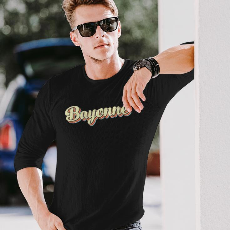 Bayonneretro Art Baseball Font Vintage Long Sleeve T-Shirt Gifts for Him
