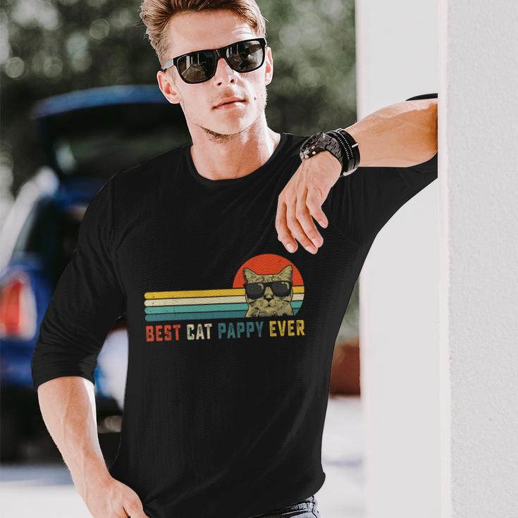 Best Cat Pappy Ever Shirt Vintage Retro Cat Dad Cat Father Long Sleeve T-Shirt Gifts for Him