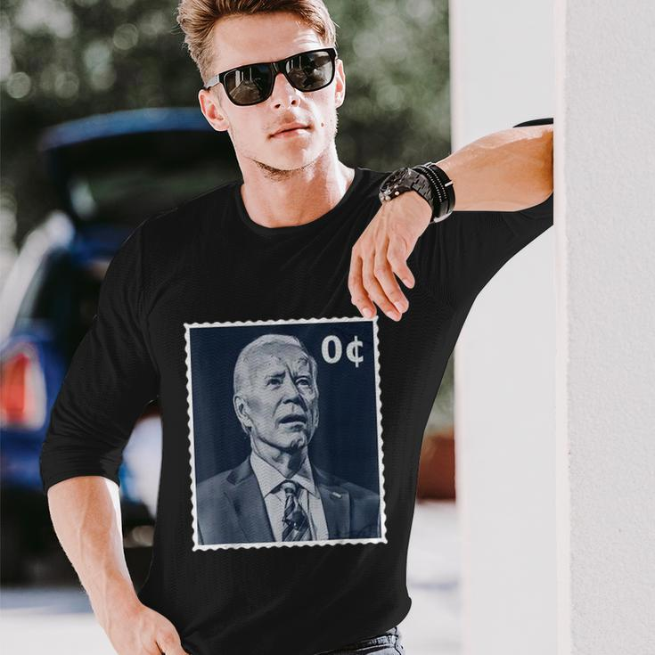 Biden Zero Cents Stamp 0 President Joe Biden Long Sleeve T-Shirt Gifts for Him
