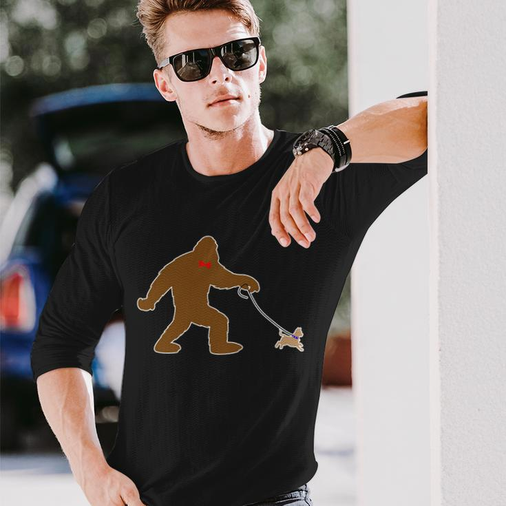 Bigfoot Walking Chihuahua Dog Long Sleeve T-Shirt Gifts for Him
