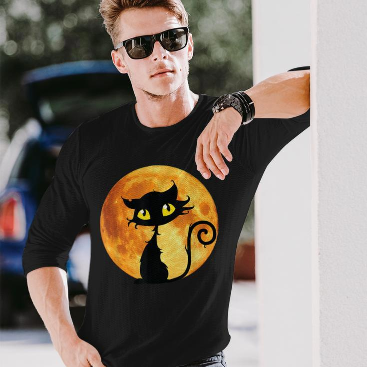 Black Cat Full Moon Halloween Cool Ideas For Holidays Long Sleeve T-Shirt Gifts for Him