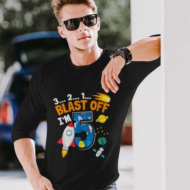 Blast Off Im 5 Astronaut 5Th Birthday Space Costume Long Sleeve T-Shirt Gifts for Him