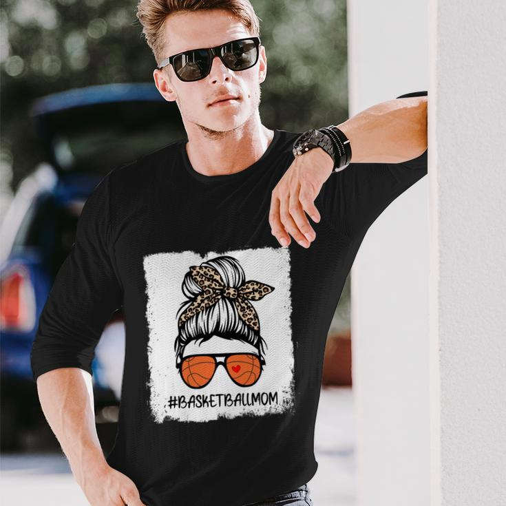 Bleached Basketball Mom Life Leopard Messy Bun Game Day Long Sleeve T-Shirt Gifts for Him