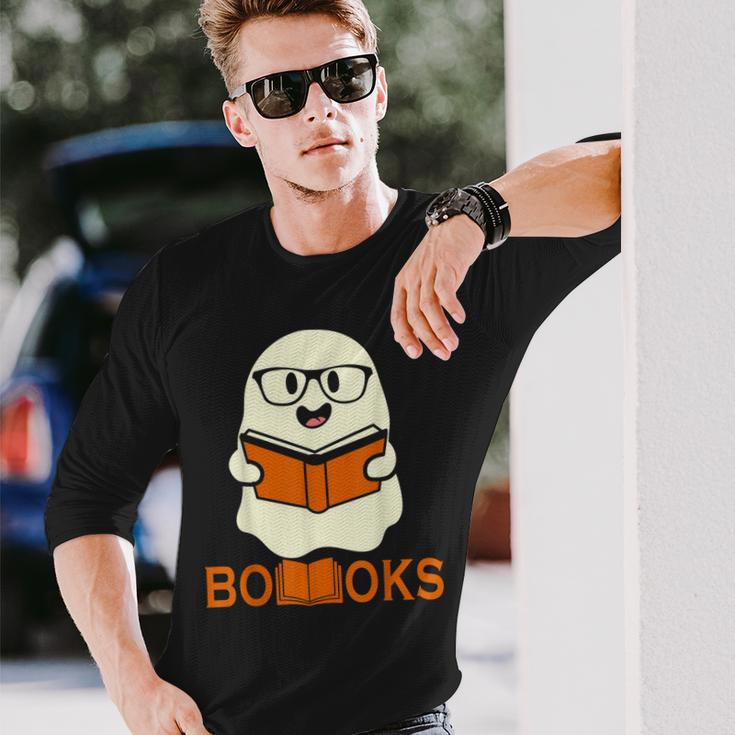 Booooks Ghost Boo Read Books Library Teacher Halloween Cute V3 Long Sleeve T-Shirt Gifts for Him