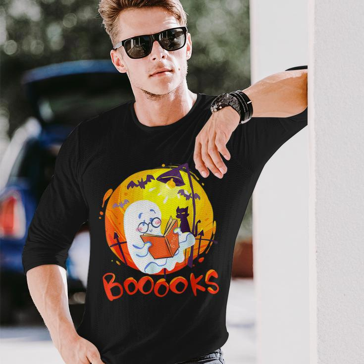 Booooks Ghost Halloween Teacher Book Library Reading Long Sleeve T-Shirt Gifts for Him