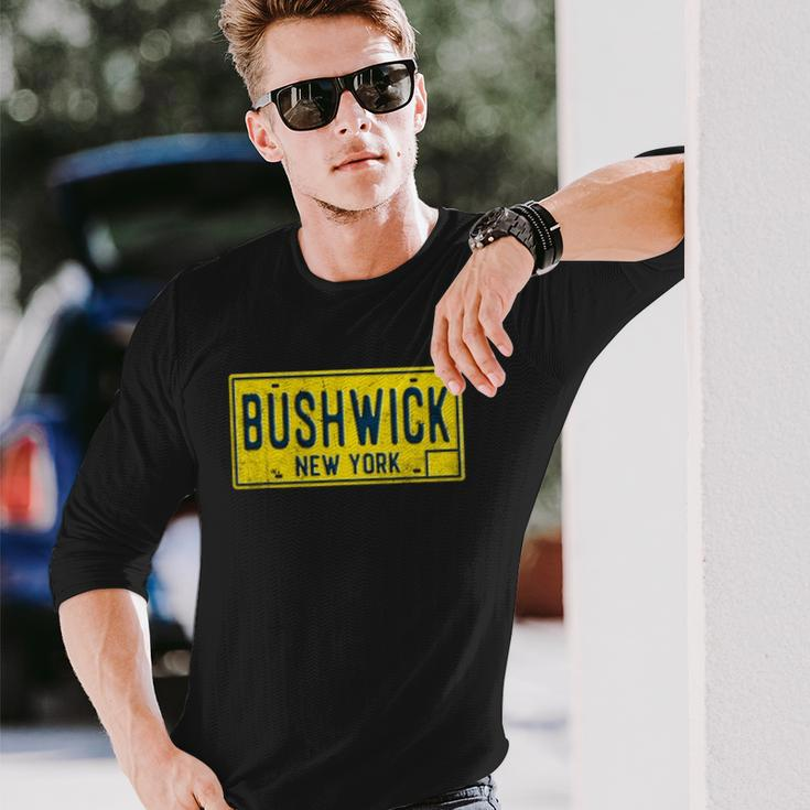 Bushwick Brooklyn New York Old Retro Vintage License Plate Long Sleeve T-Shirt T-Shirt Gifts for Him