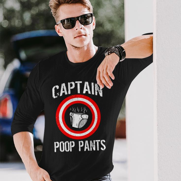 Captain Poop Pants Tshirt Long Sleeve T-Shirt Gifts for Him