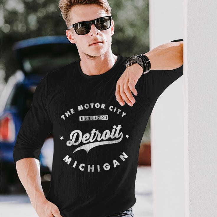 Classic Retro Vintage Detroit Michigan Motor City Long Sleeve T-Shirt Gifts for Him