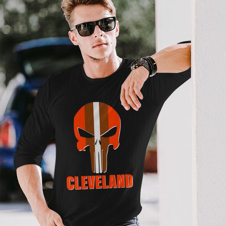 Cleveland Skull Football Tshirt Long Sleeve T-Shirt Gifts for Him
