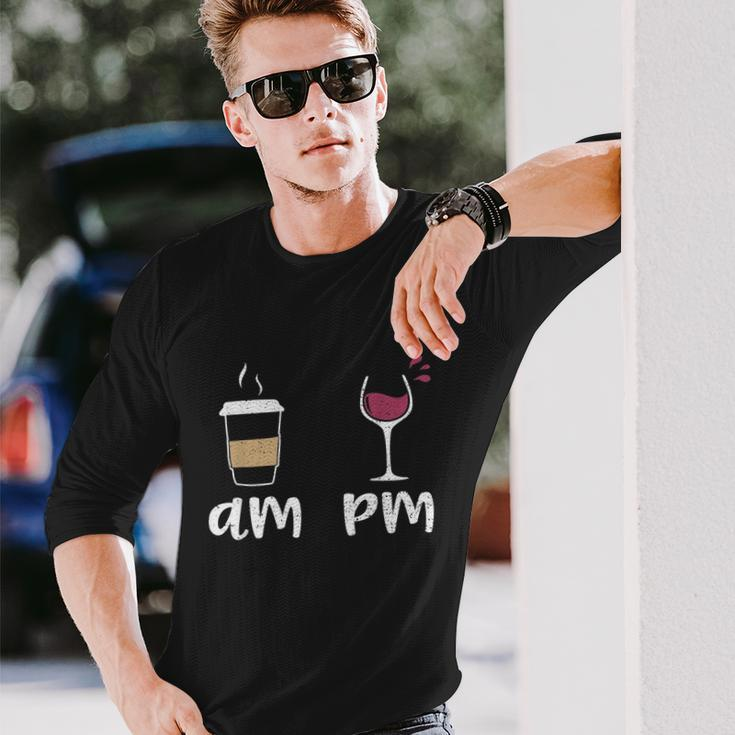 Am Coffee Pm Wine Coffee Long Sleeve T-Shirt Gifts for Him