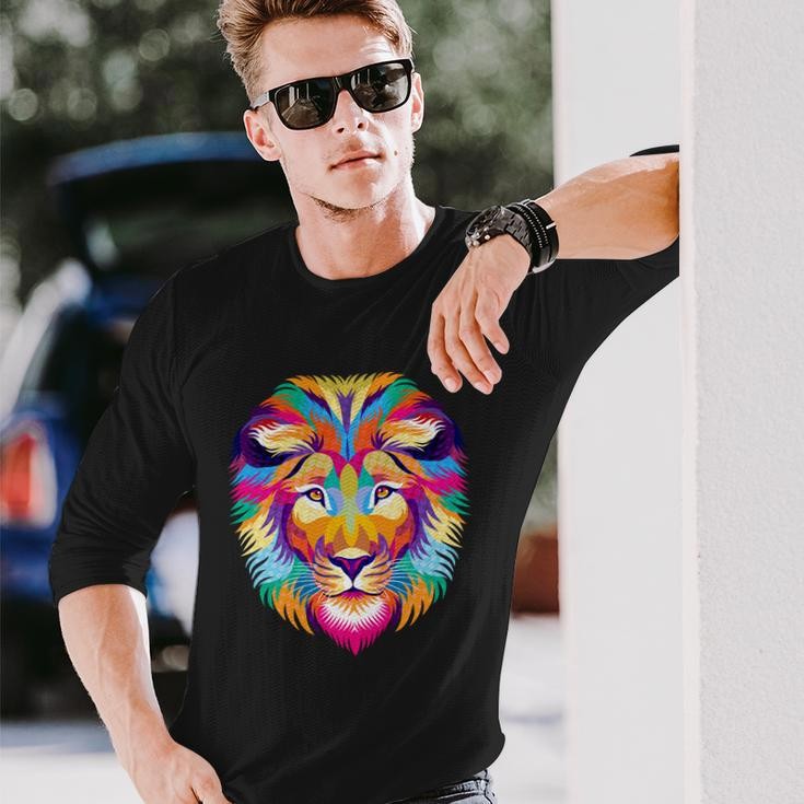 Colorful Abstract Lion Long Sleeve T-Shirt Gifts for Him