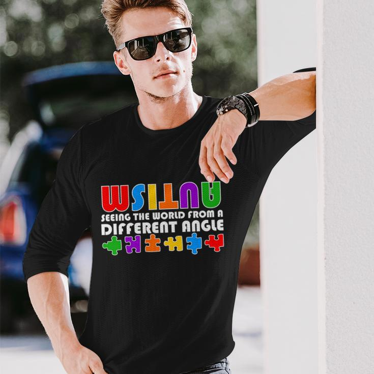 Colorful Autism Awareness Seeing The World From A Different Angle Tshirt Long Sleeve T-Shirt Gifts for Him