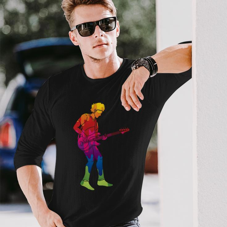 Cool Colorful Music Guitar Guy Long Sleeve T-Shirt Gifts for Him