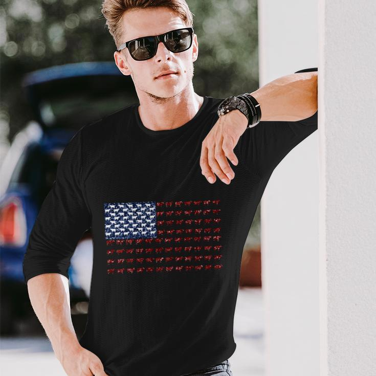 Cow American Flag Us 4Th Of July Farm Long Sleeve T-Shirt Gifts for Him