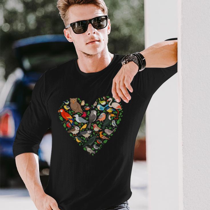 Cute Bird Lover Heart Long Sleeve T-Shirt Gifts for Him