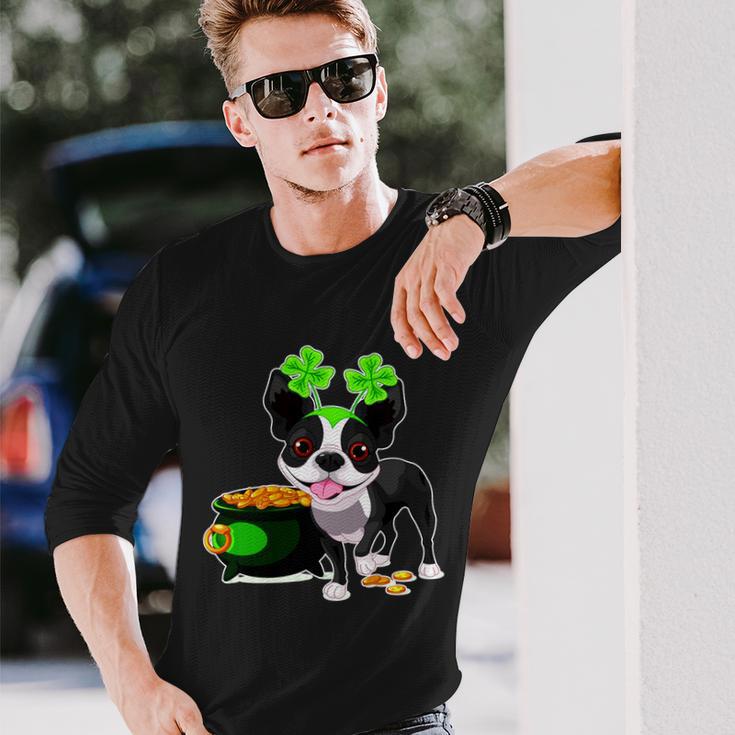 Cute Boston Terrier Shamrock St Patricks Day Long Sleeve T-Shirt Gifts for Him