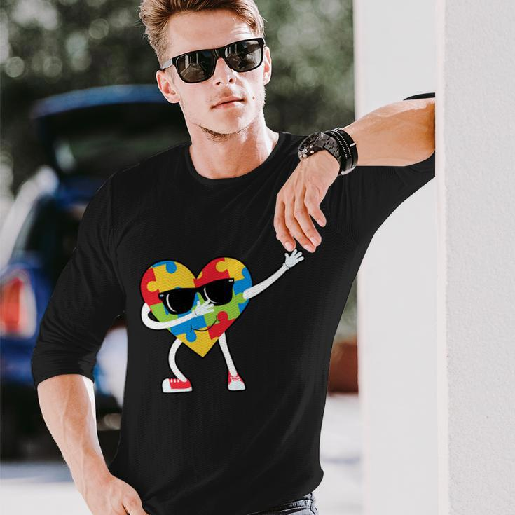 Dabbing Autism Awareness Puzzle Piece Heart Tshirt Long Sleeve T-Shirt Gifts for Him