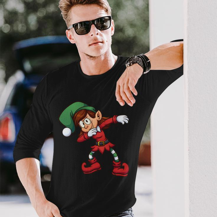 Dabbing Elf Cute Christmas Tshirt Long Sleeve T-Shirt Gifts for Him