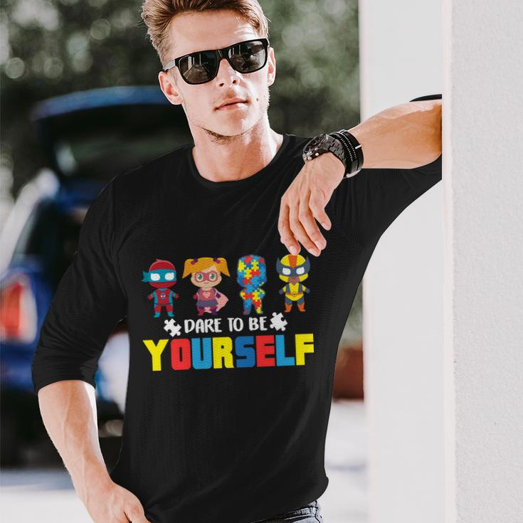 Dare To Be Yourself Superhero Autism Tshirt Long Sleeve T-Shirt Gifts for Him
