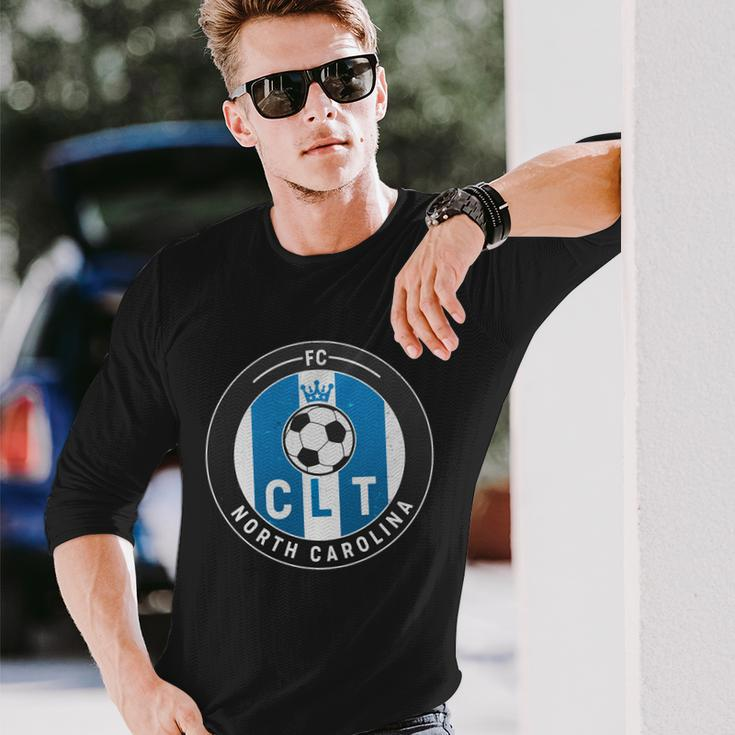 Distressed Charlotte North Carolina Clt Soccer Jersey Tshirt Long Sleeve T-Shirt Gifts for Him