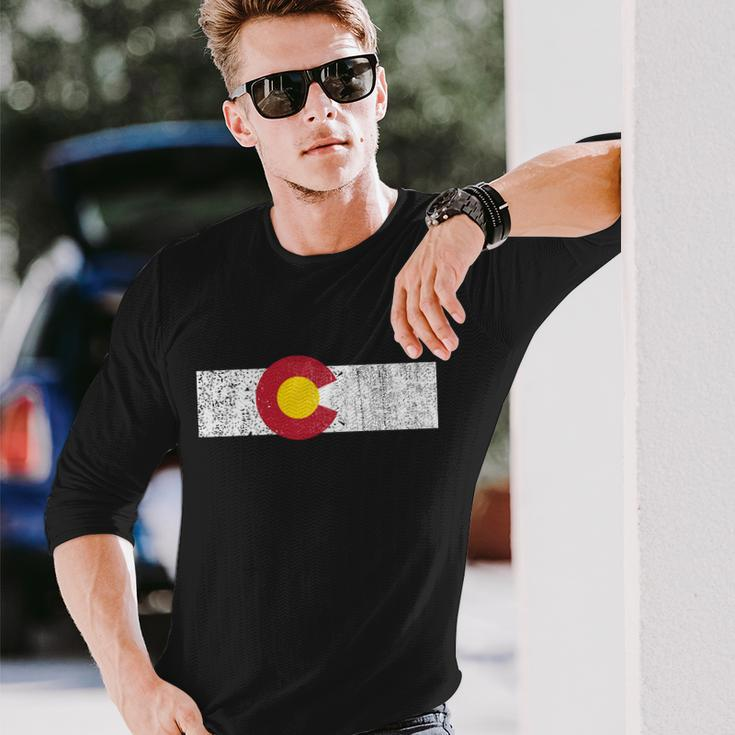 Distressed Colorado State Flag Denver Co Patriotic Tshirt Long Sleeve T-Shirt Gifts for Him