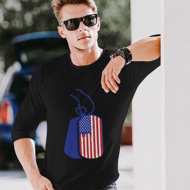 Dog Tag American Flag 4Th Of July Independence Day Patriotic Long Sleeve T-Shirt Gifts for Him