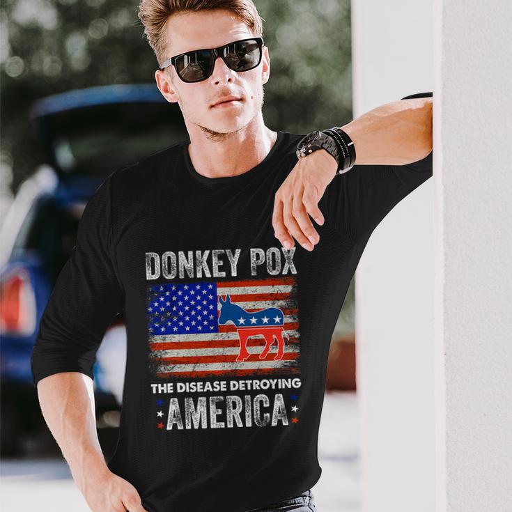 Donkey Pox The Disease Destroying America Usa Flag Anti Biden Long Sleeve T-Shirt Gifts for Him