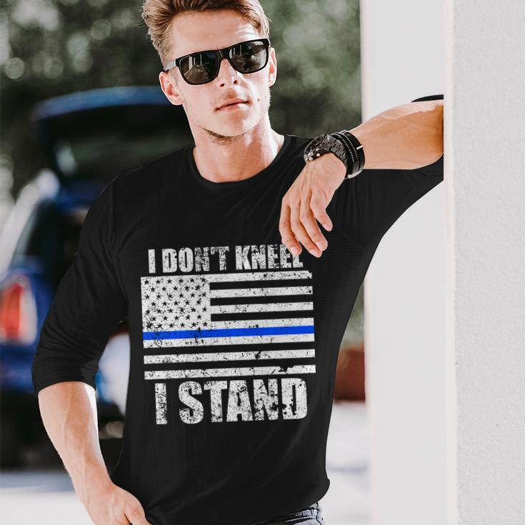 I Dont Kneel I Stand Usa Blue Line Flag Long Sleeve T-Shirt Gifts for Him