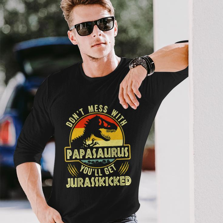 Dont Mess With Papasaurus Youll Get Jurasskicked Fathers Day V2 Long Sleeve T-Shirt Gifts for Him