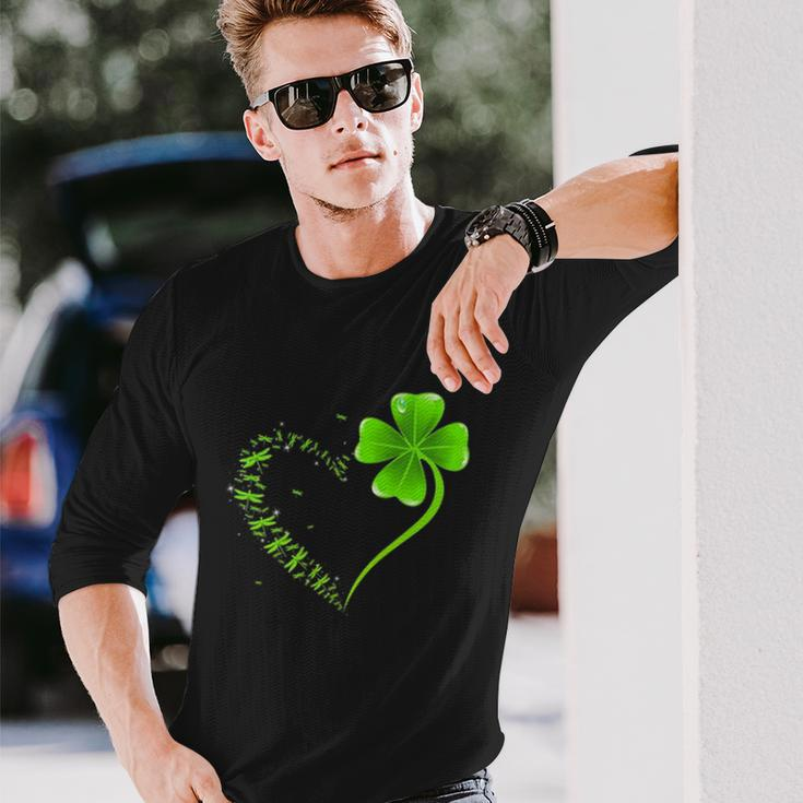 Dragonfly Heart Irish Shamrock Heart Clover St Patrick Day Long Sleeve T-Shirt Gifts for Him