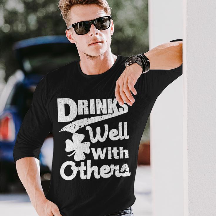 Drinks Well With Others St Patricks Day Tshirt Long Sleeve T-Shirt Gifts for Him