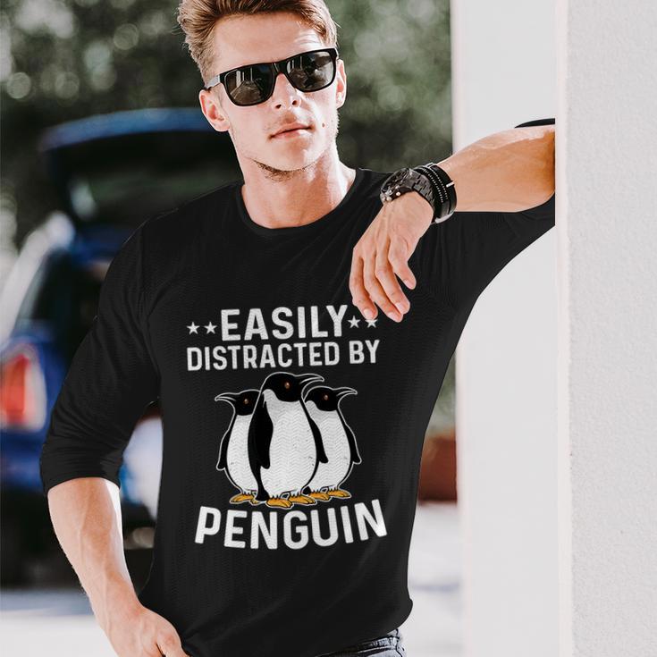 Easily Distracted By Penguins Gentoo Adelie Penguin Lovers Long Sleeve T-Shirt Gifts for Him