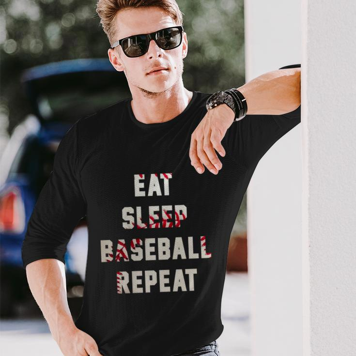 Eat Sleep Baseball Repeat Baseball Player Fan Long Sleeve T-Shirt Gifts for Him