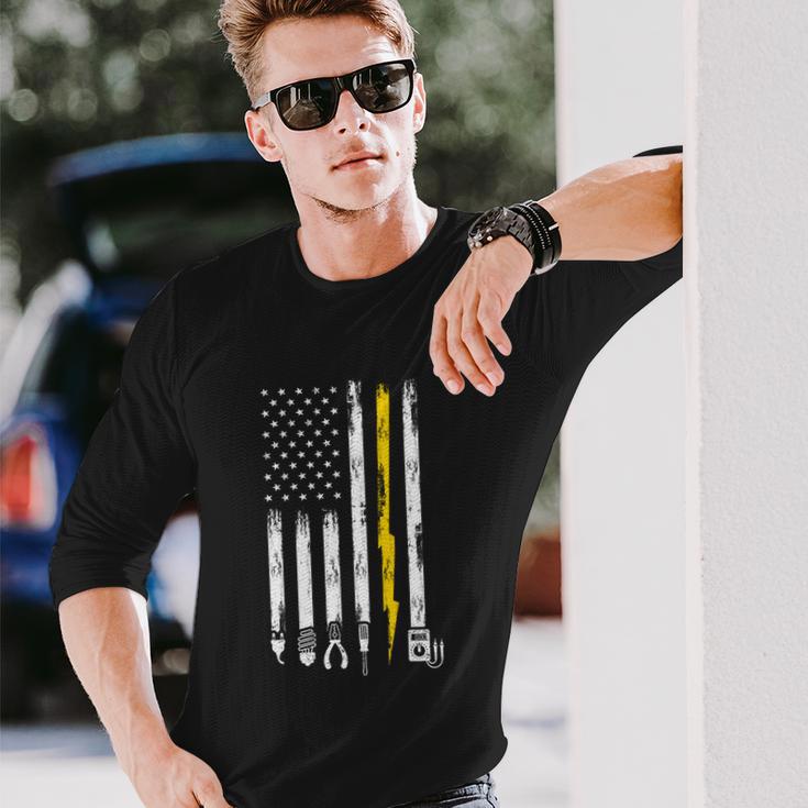 Electrician American Flag Usa Long Sleeve T-Shirt Gifts for Him