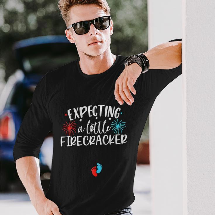 Expecting A Little Firecracker 4Th Of July Pregnant Long Sleeve T-Shirt Gifts for Him