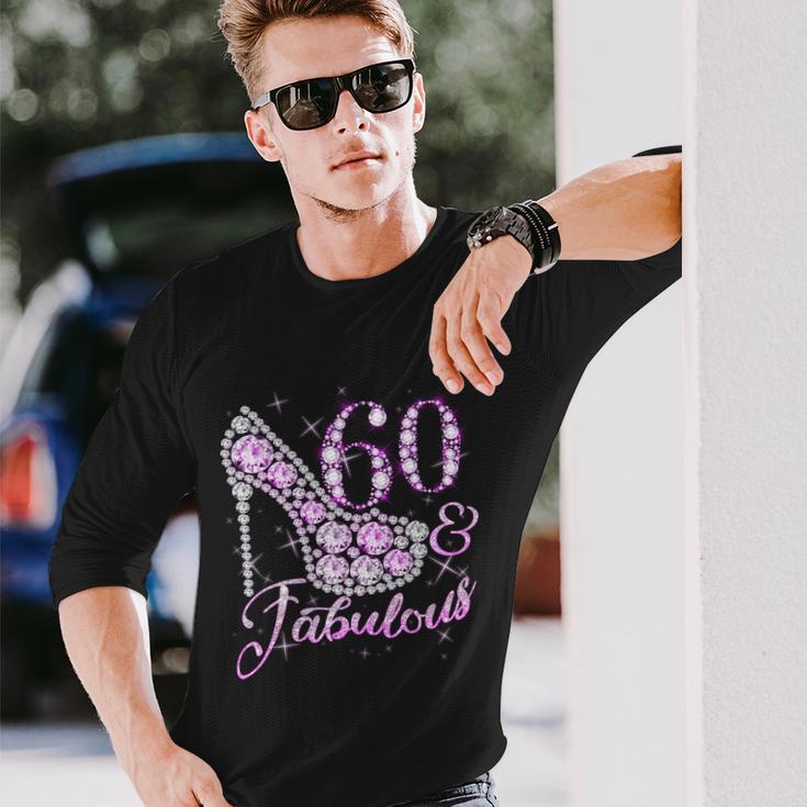 Fabulous & 60 Sparkly Shiny Heel 60Th Birthday Long Sleeve T-Shirt Gifts for Him