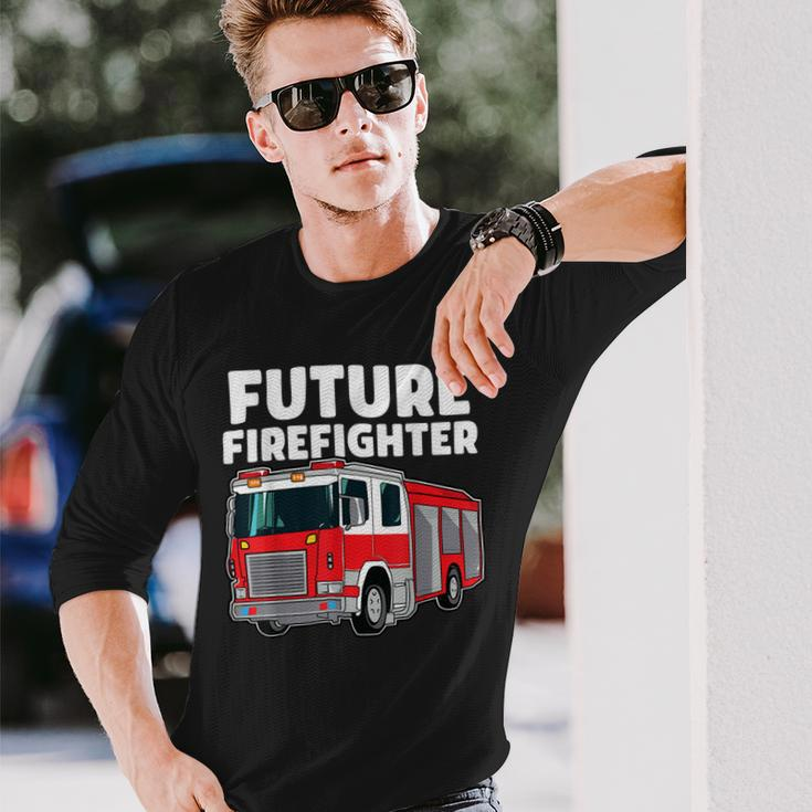 Firefighter Future Firefighter Fire Truck Theme Birthday Boy V2 Long Sleeve T-Shirt Gifts for Him