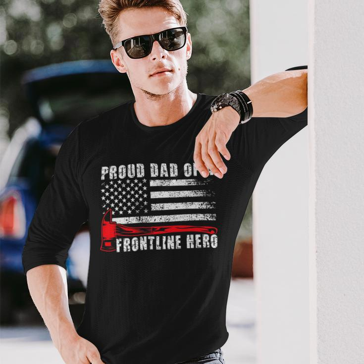 Firefighter Proud Dad Of A Hero Firefighter Father Fire Dad V2 Long Sleeve T-Shirt Gifts for Him