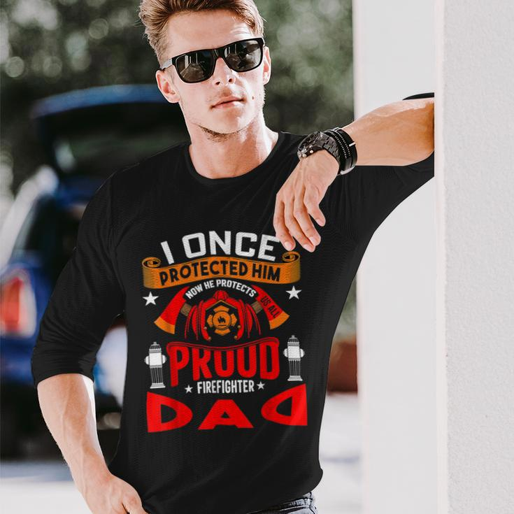 Firefighter Proud Firefighter Dad Long Sleeve T-Shirt Gifts for Him