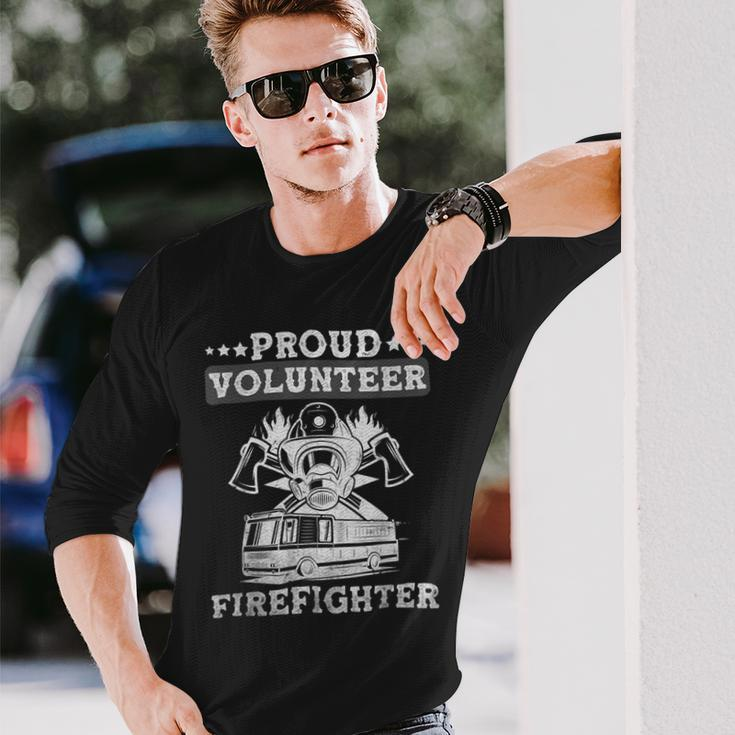 Firefighter Proud Volunteer Firefighter Fire Department Fireman Long Sleeve T-Shirt Gifts for Him