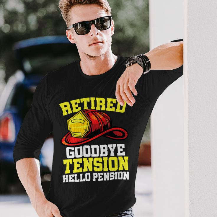 Firefighter Retired Goodbye Tension Hello Pension Firefighter Long Sleeve T-Shirt Gifts for Him