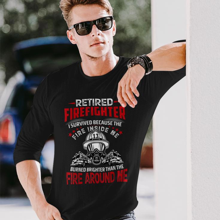 Firefighter Retired Firefighter I Survived Because The Fire Inside Me V2 Long Sleeve T-Shirt Gifts for Him
